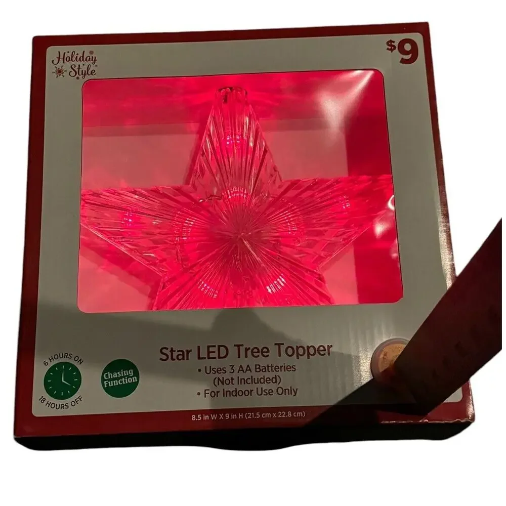Star LED Tree Topper Christmas Holiday Clear Acrylic Timer Chasing Function NEW‎